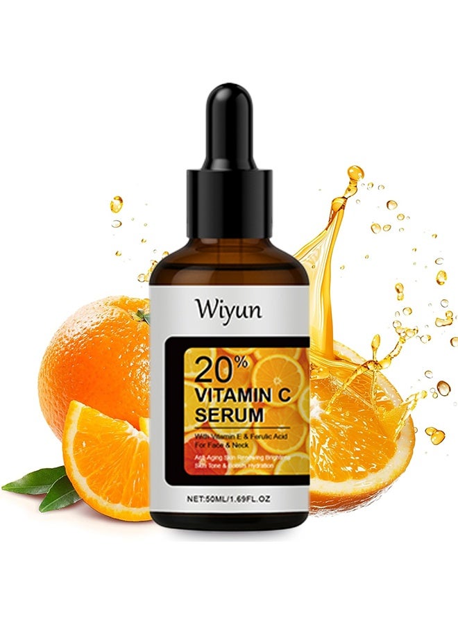 WIYUN Vitamin C Serum, Pure 20% Super Vit C Serum Vitamin E & Ferulic Acid for Improving Appearance-Dark Spots, Face Moisturizer-Renewing Skin Care - Image 1